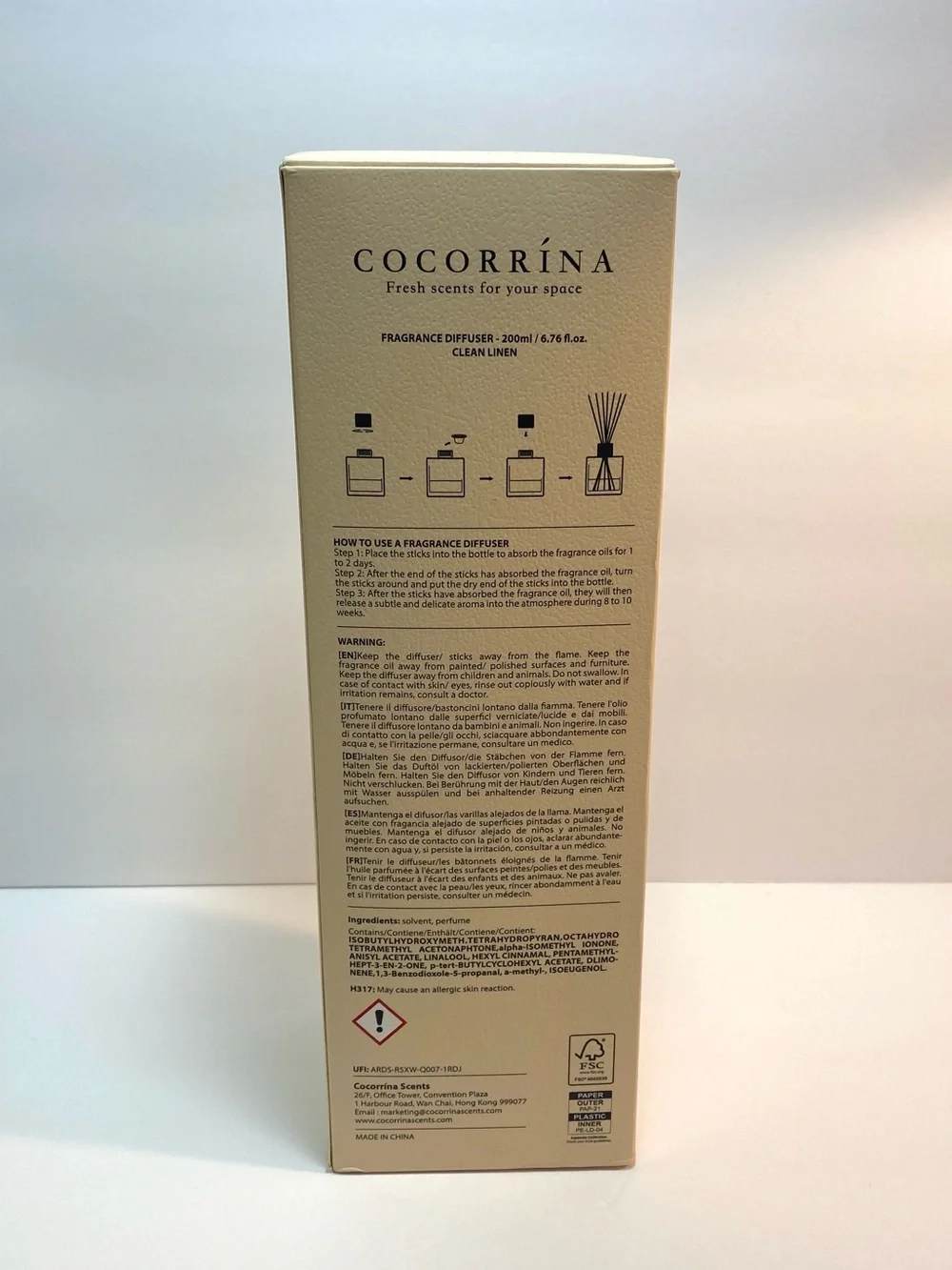 New Cocorrína Clean Linen 6.76 oz Fresh Scent Reed Diffuser Gift Set